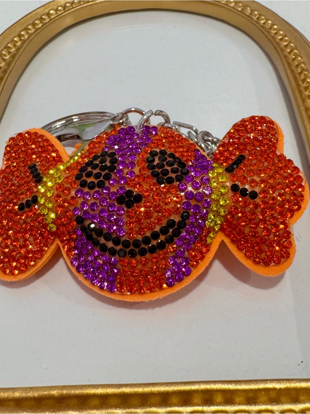 New Sparkling Halloween Orange Candy Smile Keychain